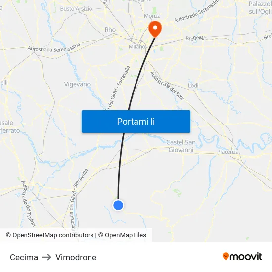 Cecima to Vimodrone map