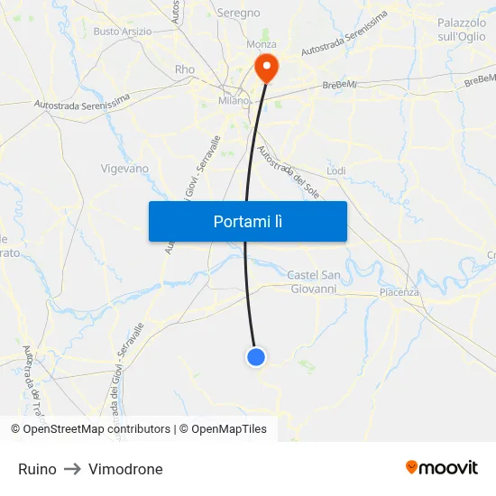 Ruino to Vimodrone map