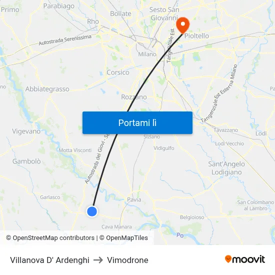 Villanova D' Ardenghi to Vimodrone map