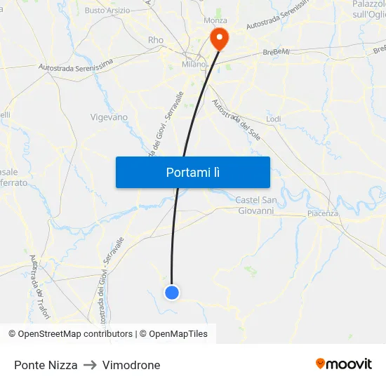 Ponte Nizza to Vimodrone map