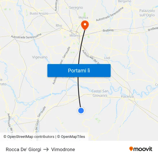 Rocca De' Giorgi to Vimodrone map