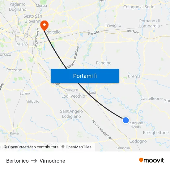 Bertonico to Vimodrone map