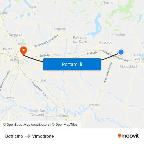 Botticino to Vimodrone map
