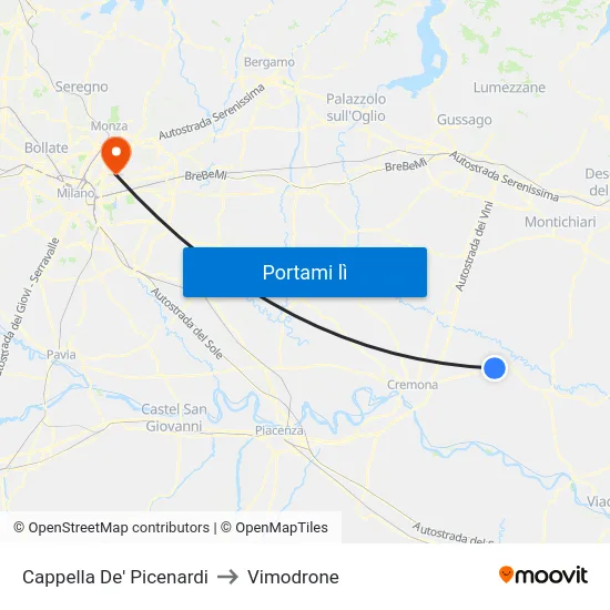 Cappella De' Picenardi to Vimodrone map