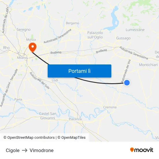 Cigole to Vimodrone map