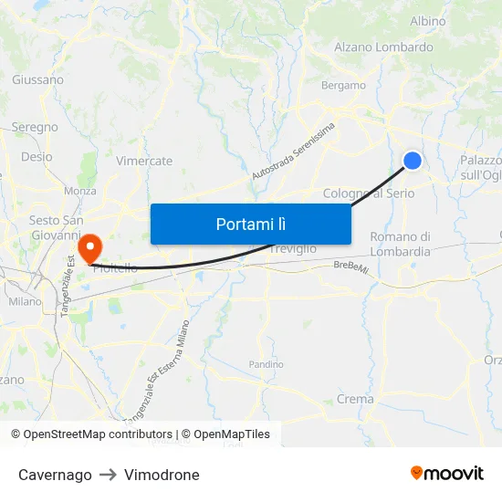 Cavernago to Vimodrone map