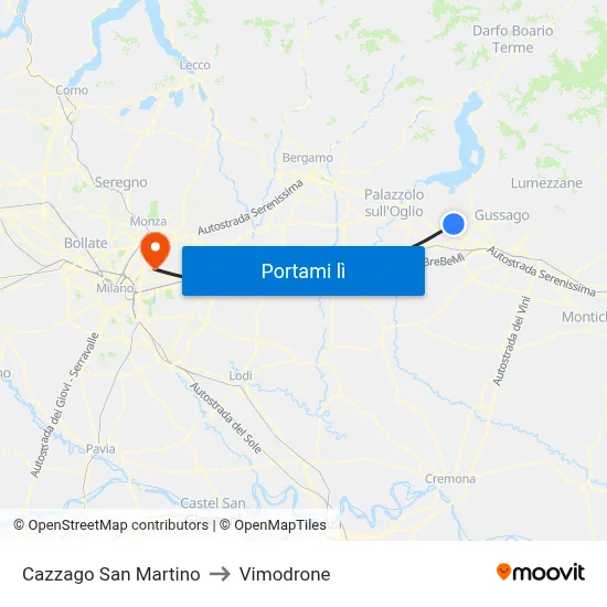 Cazzago San Martino to Vimodrone map