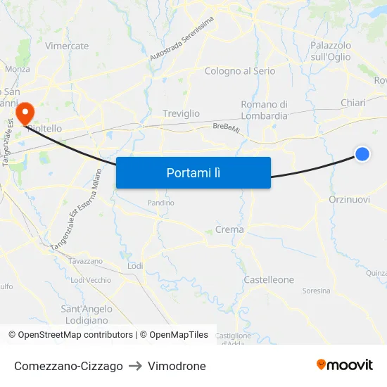 Comezzano-Cizzago to Vimodrone map