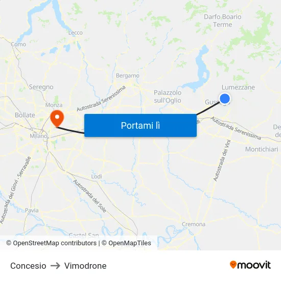 Concesio to Vimodrone map