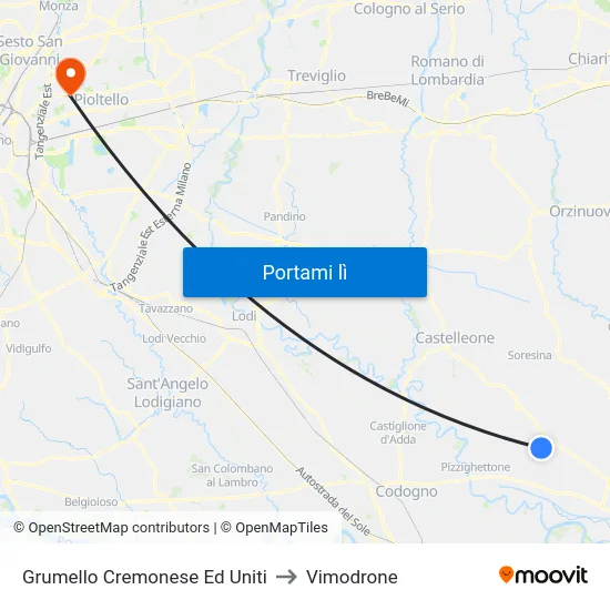 Grumello Cremonese Ed Uniti to Vimodrone map