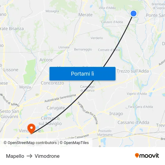 Mapello to Vimodrone map