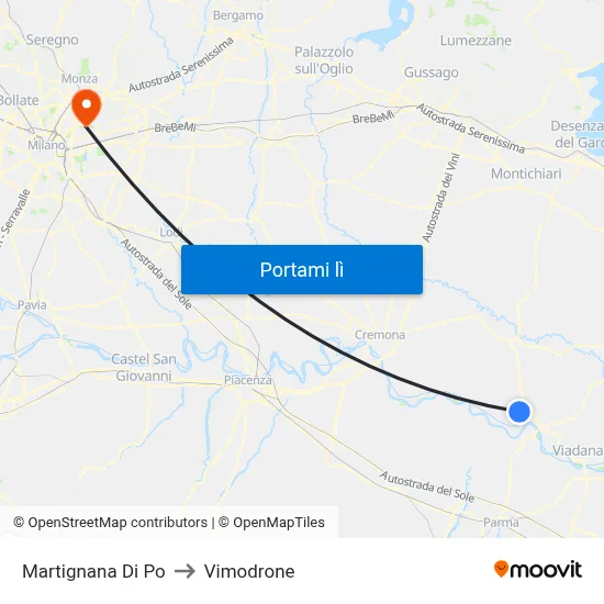 Martignana Di Po to Vimodrone map