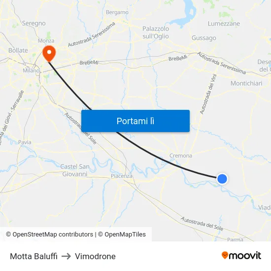 Motta Baluffi to Vimodrone map