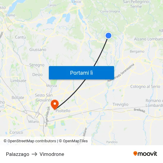 Palazzago to Vimodrone map