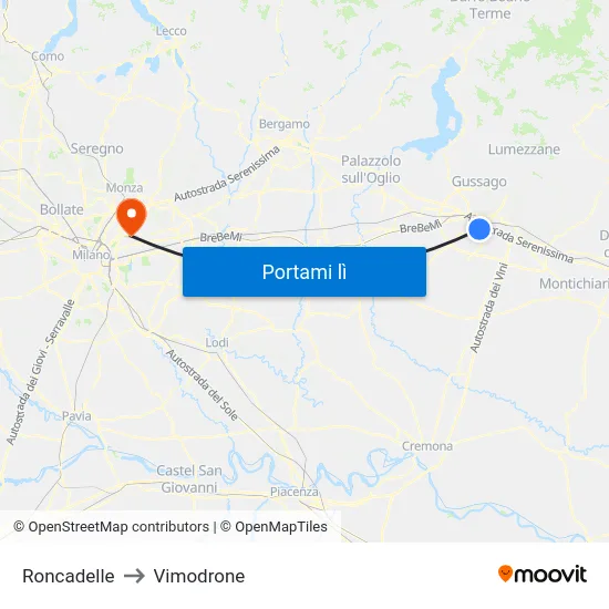 Roncadelle to Vimodrone map