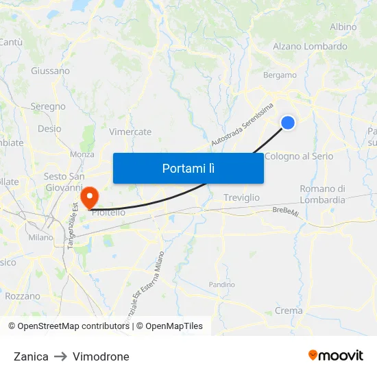 Zanica to Vimodrone map