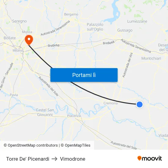 Torre De' Picenardi to Vimodrone map