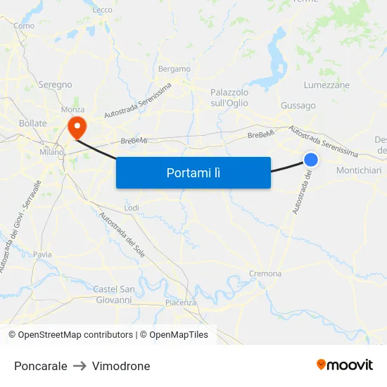 Poncarale to Vimodrone map