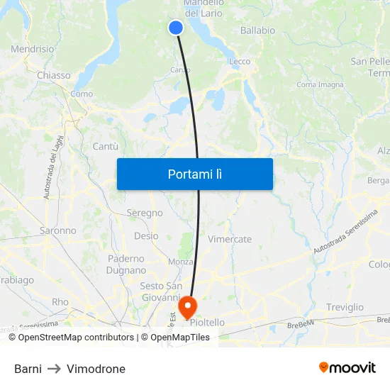 Barni to Vimodrone map