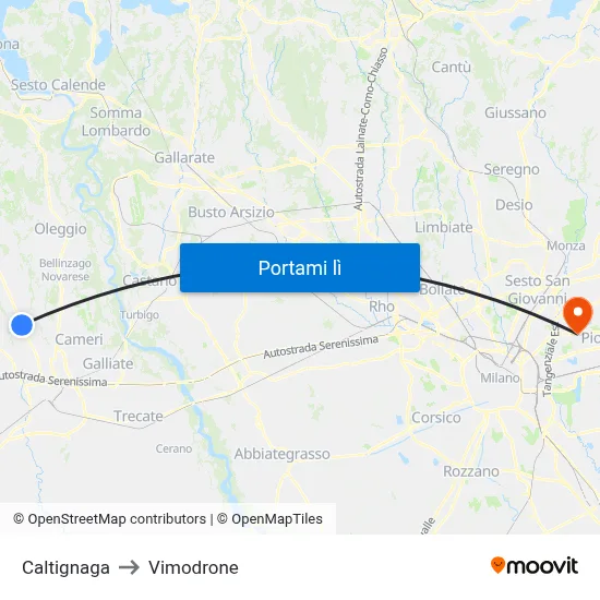 Caltignaga to Vimodrone map