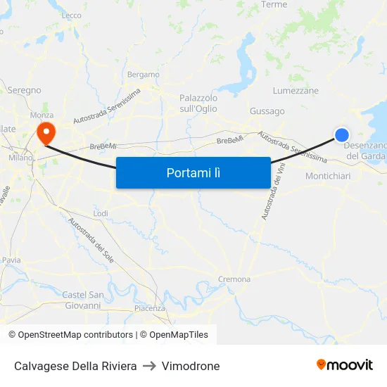 Calvagese Della Riviera to Vimodrone map