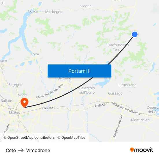 Ceto to Vimodrone map