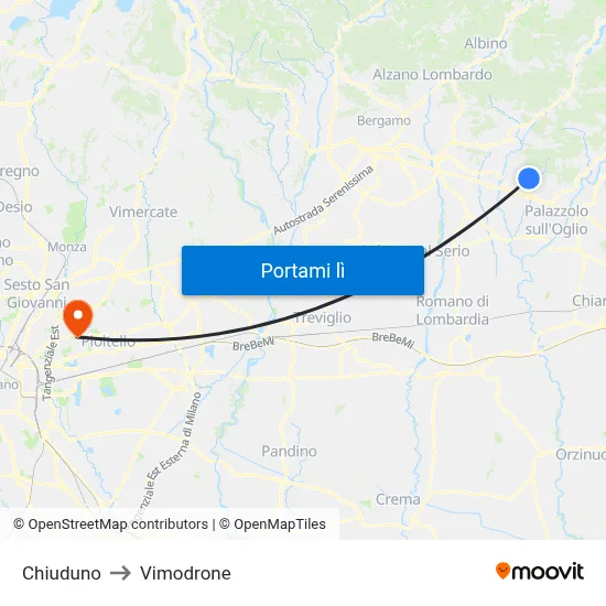 Chiuduno to Vimodrone map