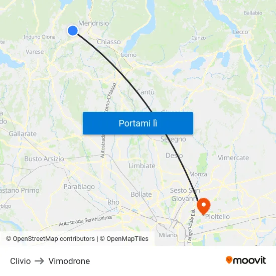 Clivio to Vimodrone map
