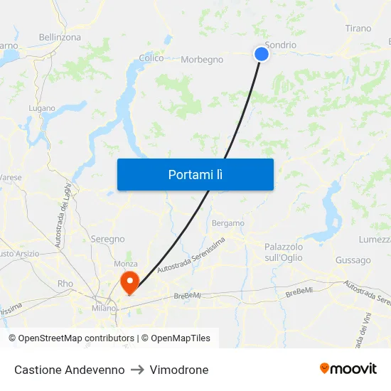 Castione Andevenno to Vimodrone map