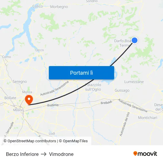 Berzo Inferiore to Vimodrone map