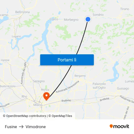 Fusine to Vimodrone map
