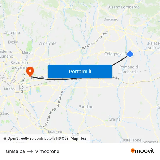 Ghisalba to Vimodrone map