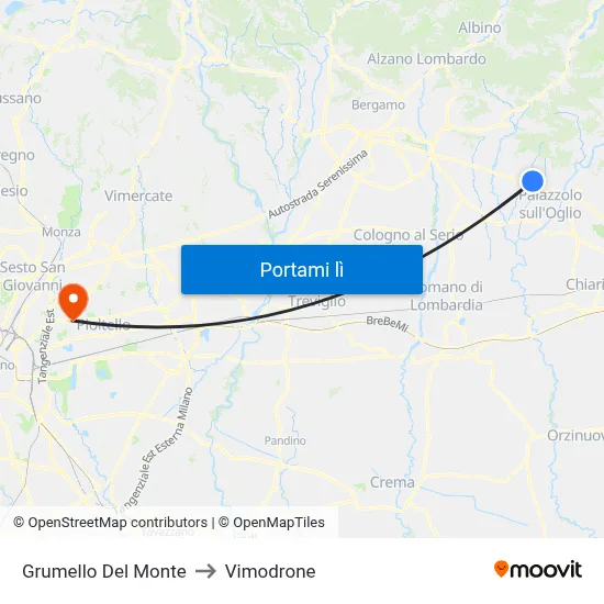 Grumello Del Monte to Vimodrone map