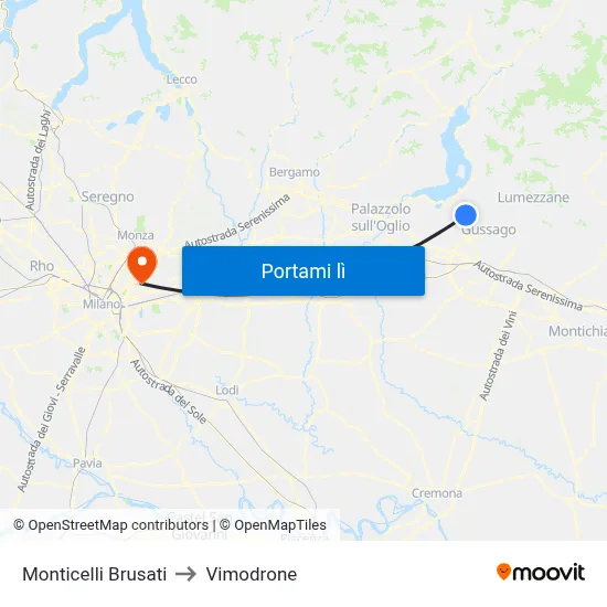 Monticelli Brusati to Vimodrone map