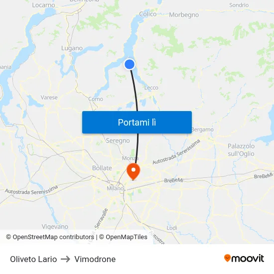 Oliveto Lario to Vimodrone map