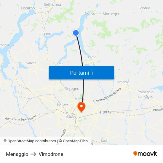 Menaggio to Vimodrone map