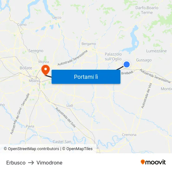 Erbusco to Vimodrone map