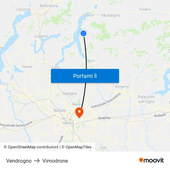 Vendrogno to Vimodrone map