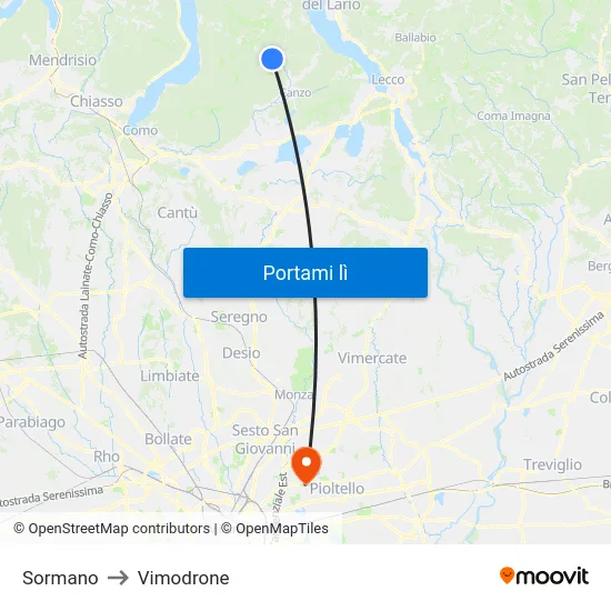 Sormano to Vimodrone map