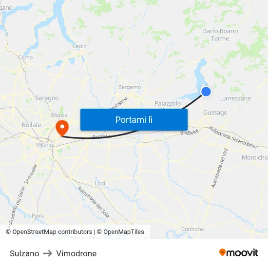 Sulzano to Vimodrone map