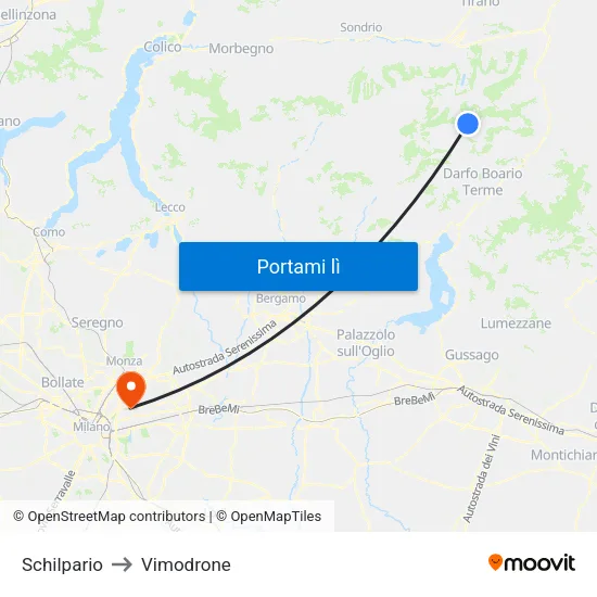 Schilpario to Vimodrone map