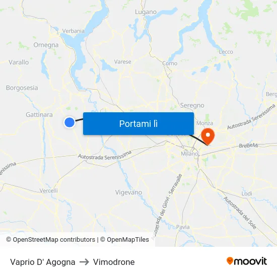 Vaprio D' Agogna to Vimodrone map