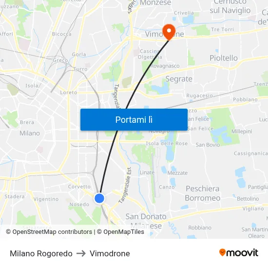 Milano Rogoredo to Vimodrone map