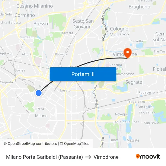 Milano Porta Garibaldi (Passante) to Vimodrone map