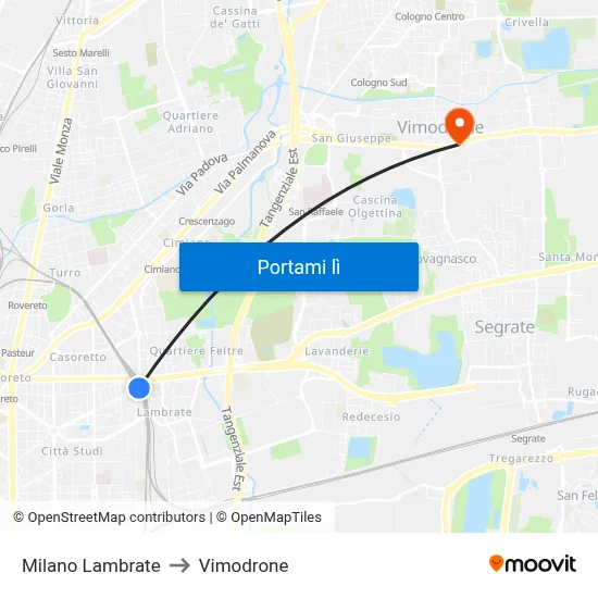 Milano Lambrate to Vimodrone map