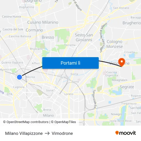 Milano Villapizzone to Vimodrone map