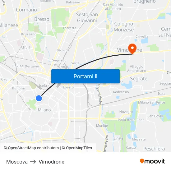 Moscova to Vimodrone map