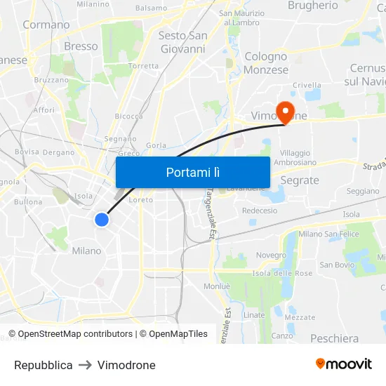Repubblica to Vimodrone map