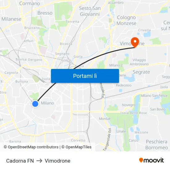 Cadorna FN to Vimodrone map