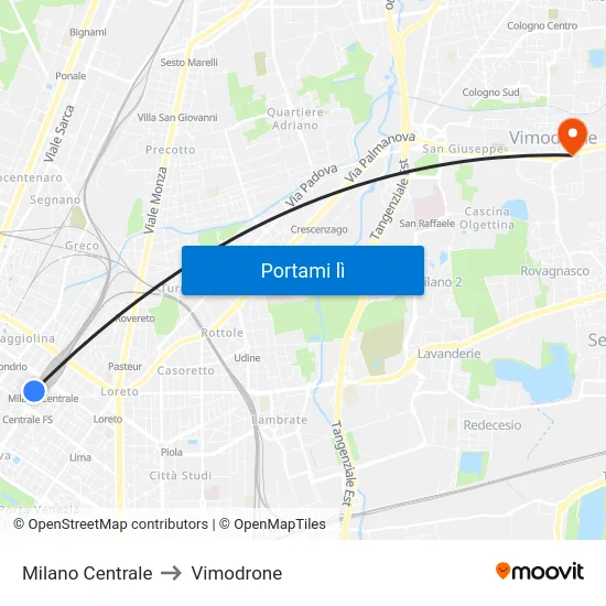 Milano Centrale to Vimodrone map